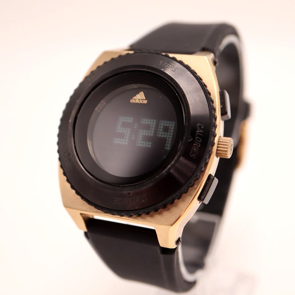 Adidas Sport Mens 42mm Gold Black Tone Digital Watch Running Track w New Battery
